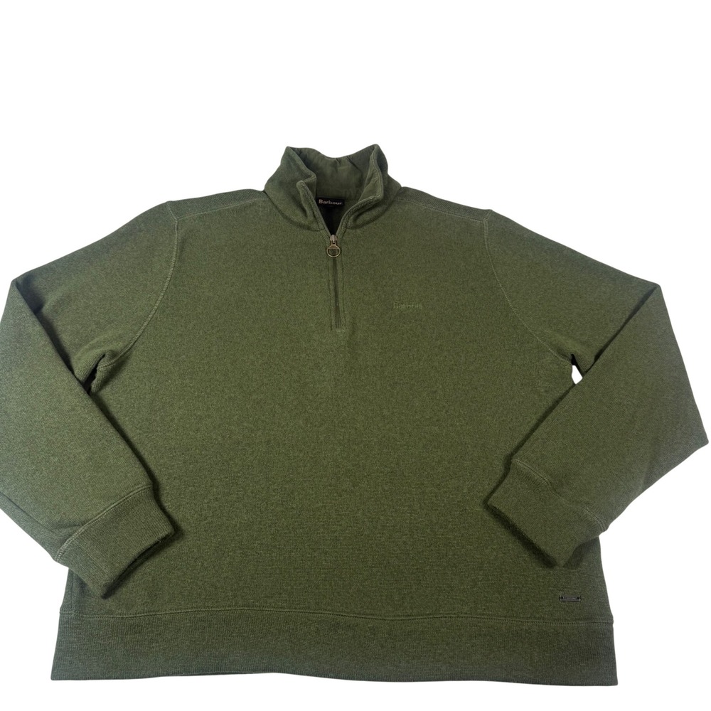 Barbour Sweater Quarter Zip Mens XL Green Cotton Knit Classic Outdoor Pullover